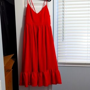 J. Crew Red Ruffle Hem Strappy Midi Dress Size 8